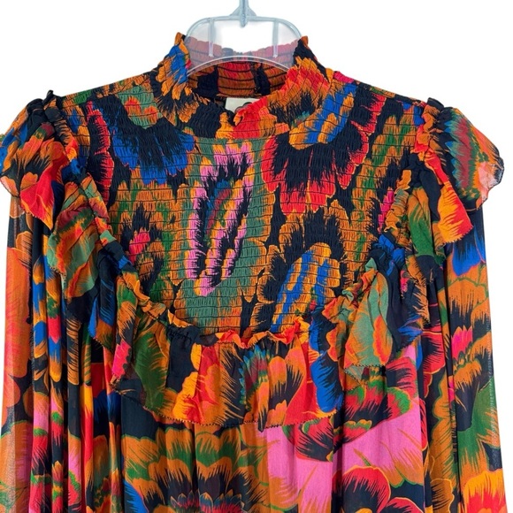FARM RIO Flowers Smocked Ruffle Detail Floral Blouse Size S - Picture 9 of 12